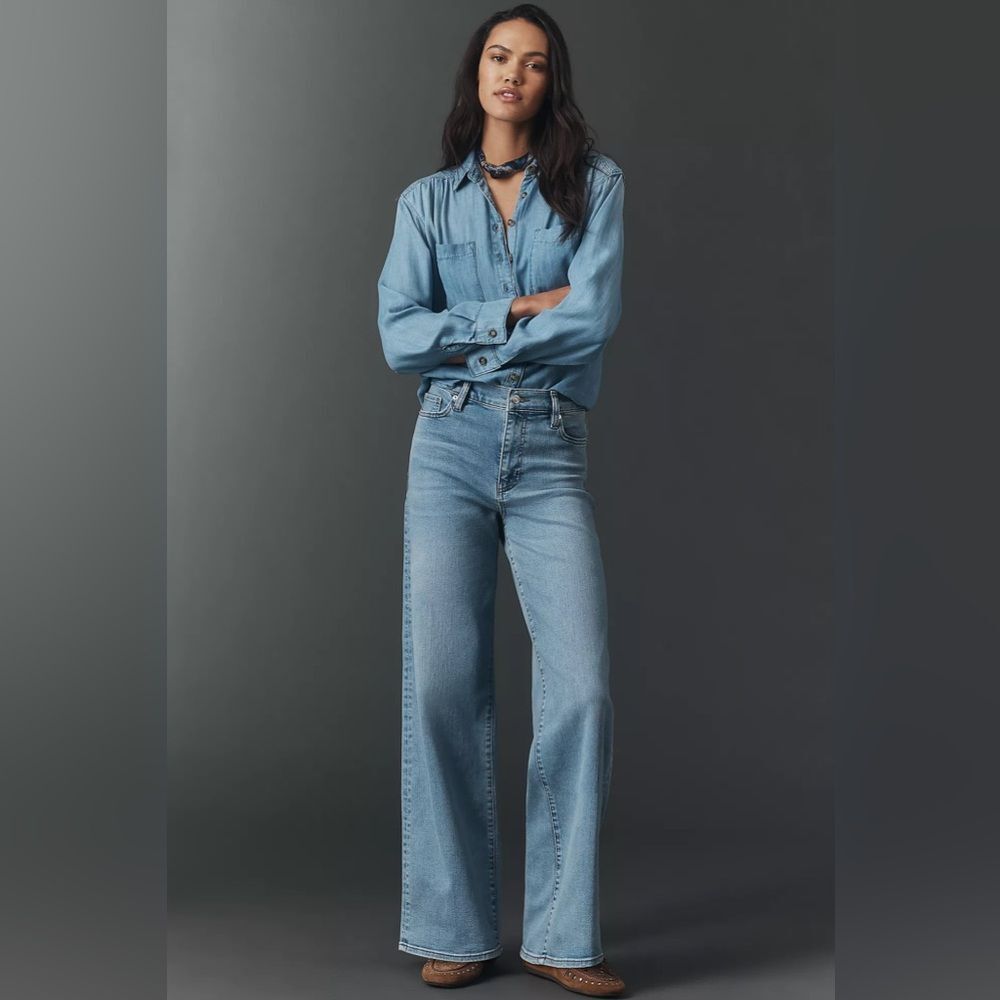 FRAME Le Slim Palazzo High-Rise Wide-Leg Jeans 29 Inseam 27” Boho Chic Western